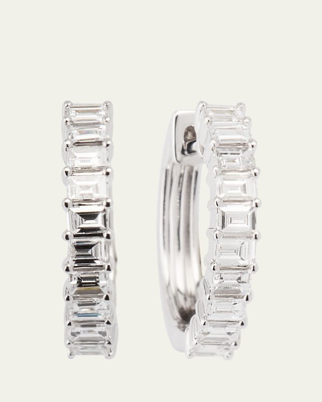 14K Prong Set Diamond Baguette Hoop Earrings